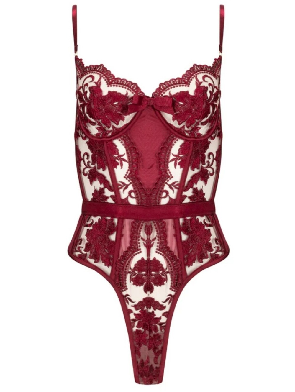 Kilo Brava Embroidered Underwire Bodysuit in Ruby Wine Size Medium